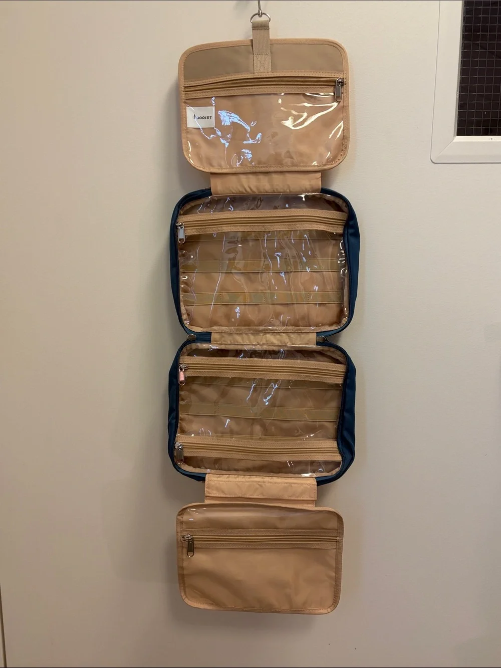 Blue and Tan Quilted Makeup Organizer Case
